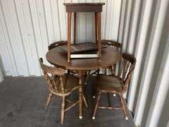 Round Timber Dining Table & Chairs, Coffee Table and Prints