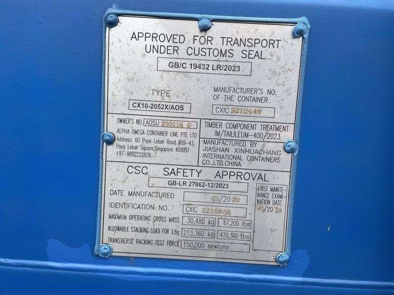 2024 20' Shipping Container - AOSU2001160