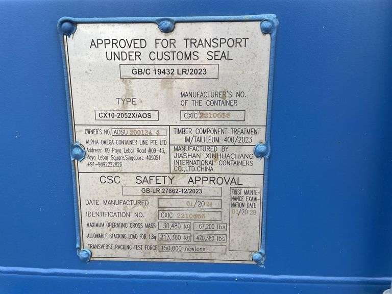2024 20' Shipping Container - AOSU2001344
