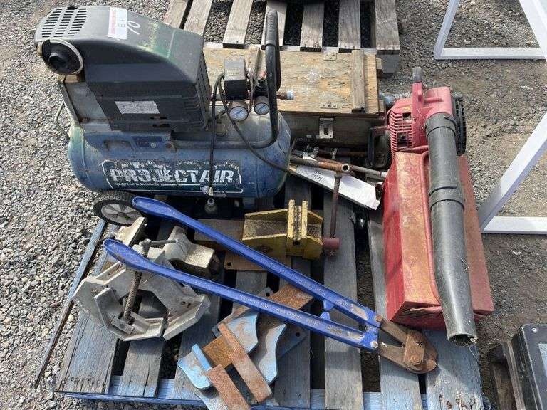 Compressor, Bolt Cutters, Vices, Blower and Toolboxes