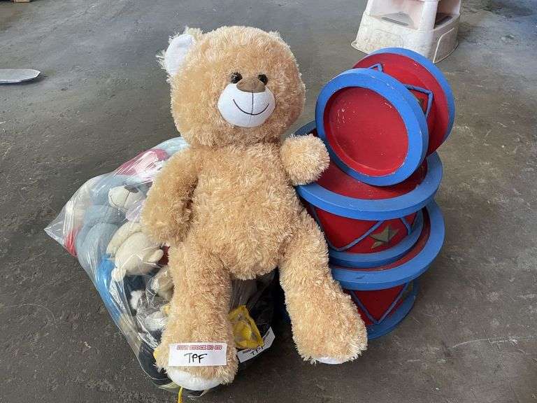 As New Stuffed Toys and Cardboard Drum Set