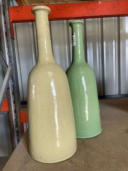 2x Glazed Bottle Vases