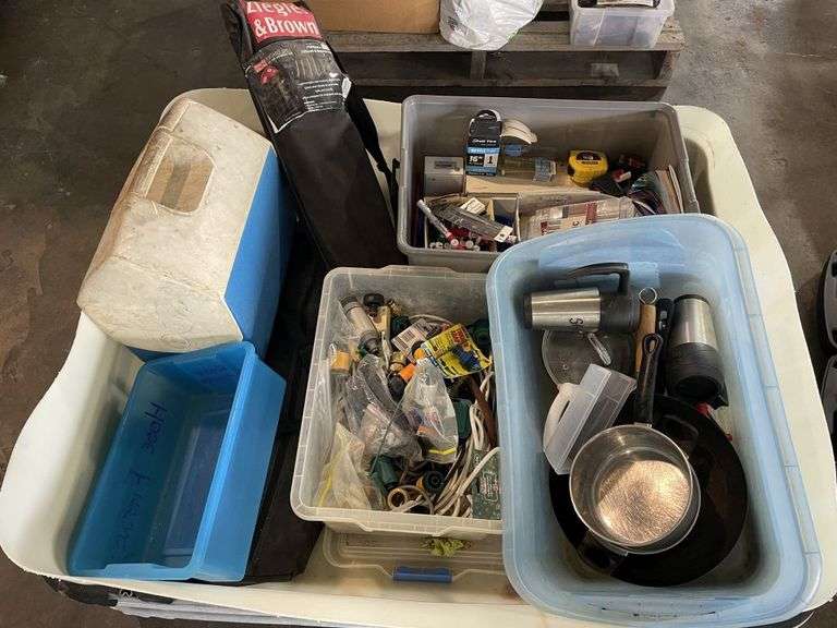 Assorted Sundries inc Ziegler Portable Grill, Pots, Esky, Hose Fittings, Leads etc