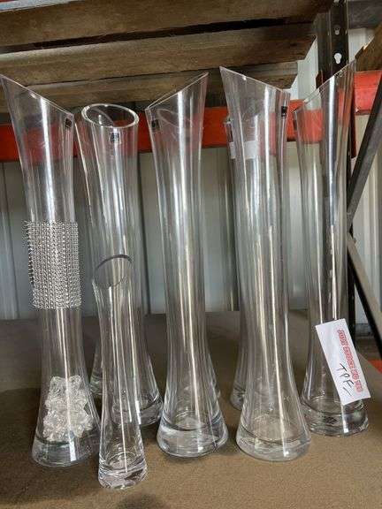9x Glass Flute Vases