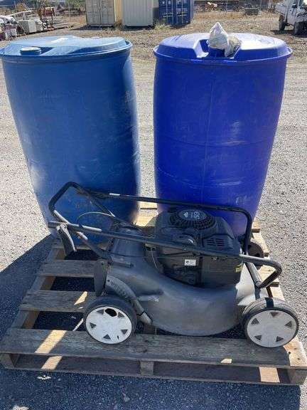 Blue Plastic Drums & Push Mower