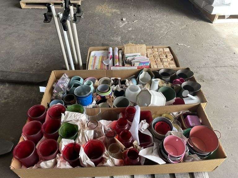 Pallet Glass Vases, Tin Buckets/Jugs, Ceramic Pots, Lge Qty Cards etc etc