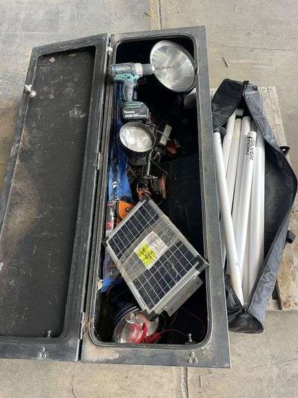 Utility Side Box and Contents inc Makita 18v Drill, Aerial and Assorted Tools