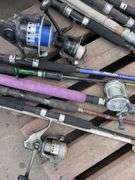 Assorted Fishing Rods, Tackle Box and Reels