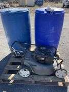 Blue Plastic Drums & Push Mower
