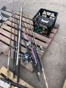 Assorted Fishing Rods, Tackle Box and Reels