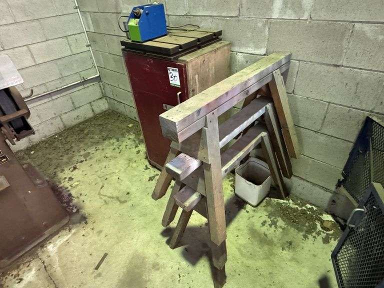 Quanity of Wooden Saw Horses and Storage Box