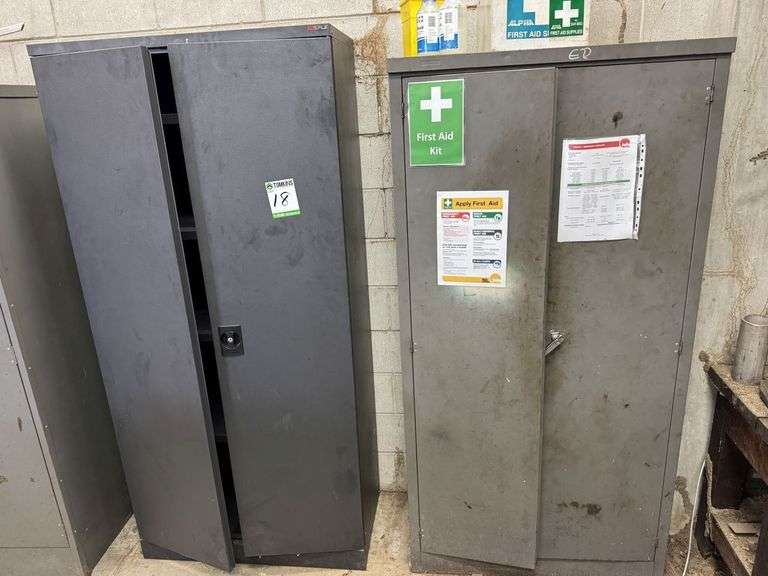 2x Metal Upright Storage Cabinets
