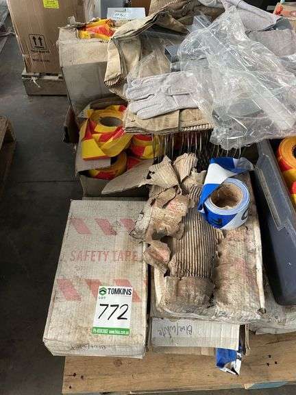 Pallet Assorted Safety Tape, Gloves, Brackets