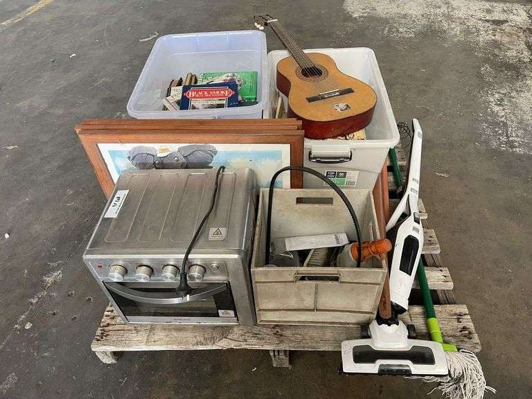 Pallet inc Books, Guitar, Oven, Frames and Cleaning Accessories