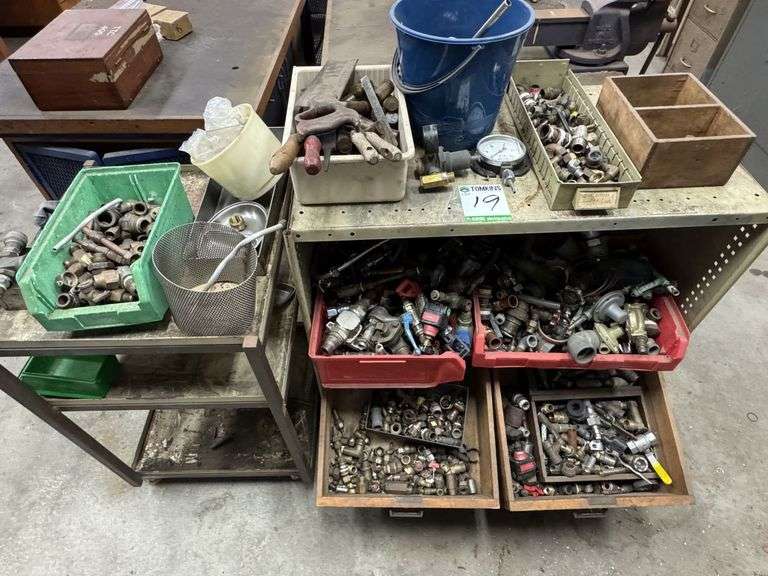 2x Cabinets inc Workshop Fittings, Handheld Tooling and Assorted Connections