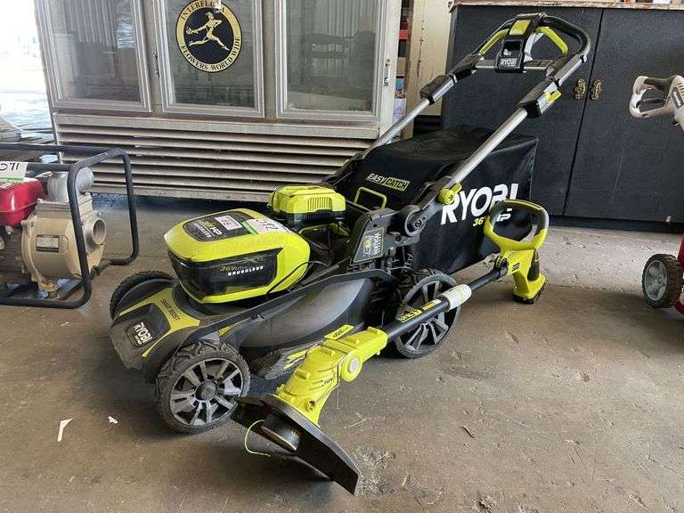 36v Ryobi Brushless Mower inc battery & charger, Ryobi Whipper Snipper Skin