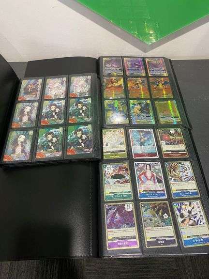 3x Black Folders inc Demon Slayer Cards, Pokémon Cards etc
