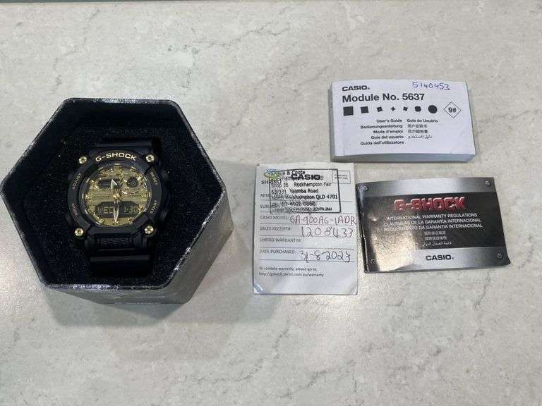 As New Men's Black and Gold Casio G-Shock Watch