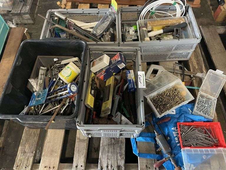 Pallet Hand Tools, Antique Drill and Fasteners
