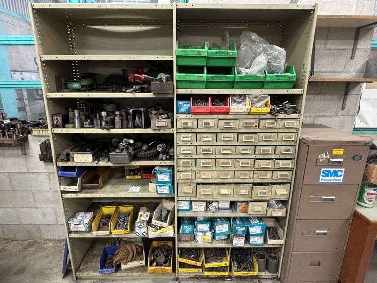 Large Metal Workshop Cabinet inc Bin Storage with Bolts, Screws, Fittings and Assorted Workshop Contents