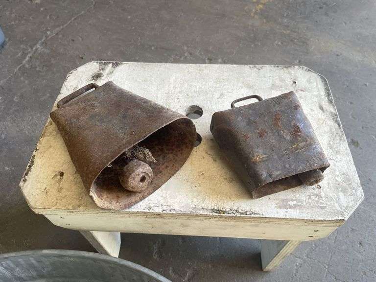 Tin Wash Tub, Stool and Cow Bells