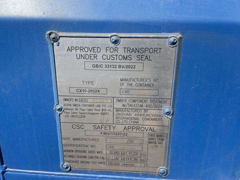 2024 20' Shipping Container - AOSU2001581