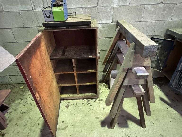 Quanity of Wooden Saw Horses and Storage Box