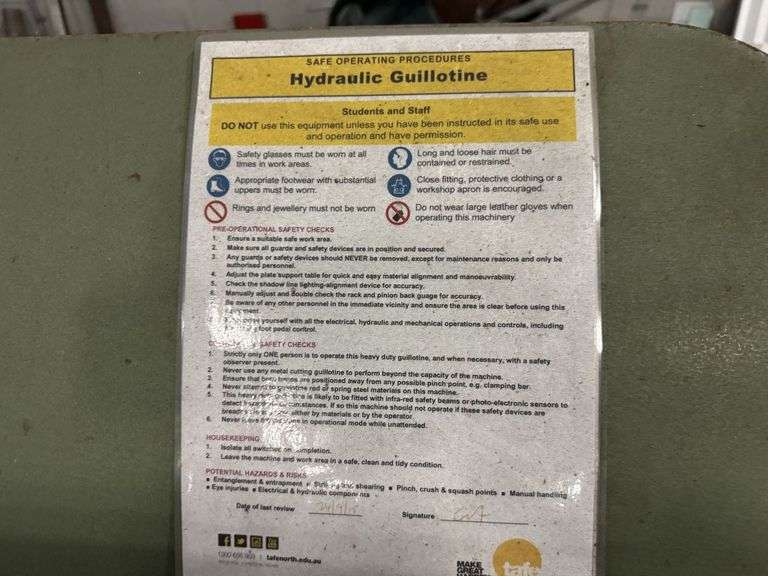 Kleen Hydraulic Guillotine 1250mm x 8mm