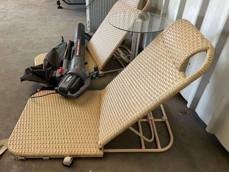 Adjustable Beach Chairs, Ozito Electric Blower, Oil Heater and Glass Table