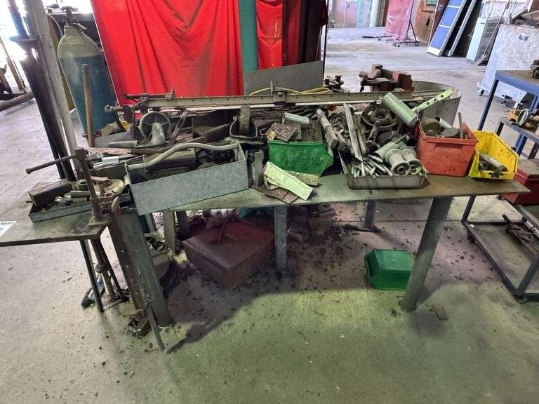 Steel Workshop Bench with Vice inc Assorted Tooling & Off cuts