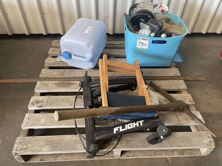 Pick, Bike Trainer and Bucket of Sundries