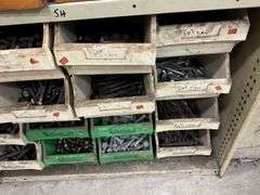 Bin Storage Rack inc Assorted Bolts, Handheld Tooling, Gauges etc