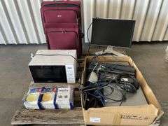 Pallet Computer Gear, Suitcase, Bellini Microwave and Auto Feeder