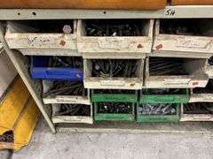 Bin Storage Rack inc Assorted Bolts, Handheld Tooling, Gauges etc