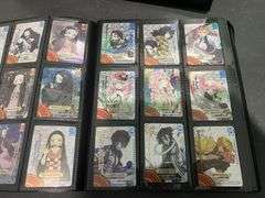 3x Black Folders inc Demon Slayer Cards, Pokémon Cards etc