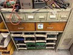 Bin Storage Rack inc Assorted Bolts, Handheld Tooling, Gauges etc