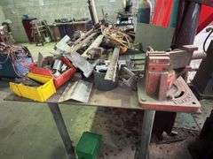 Steel Workshop Bench with Vice inc Assorted Tooling & Off cuts