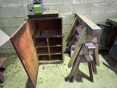 Quanity of Wooden Saw Horses and Storage Box