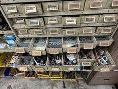 Large Metal Workshop Cabinet inc Bin Storage with Bolts, Screws, Fittings and Assorted Workshop Contents