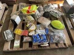 Pallet of Safety Gear inc. Respirators, Glasses, Gloves, Tags