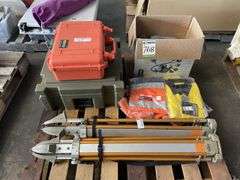 Sokkia Tri-pods, Size 16 L/S Hi Viz Workshirts, Qty Ansell Versatouch 37-210 Size 9 Nitrile Gloves, Storage Cases