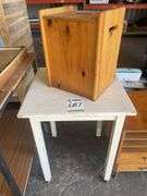 Assorted Furniture inc Mobile Tables, Bedside Table, Guilotine and Timber Box