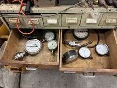 Bin Storage Rack inc Assorted Bolts, Handheld Tooling, Gauges etc