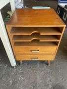 Assorted Furniture inc Mobile Tables, Bedside Table, Guilotine and Timber Box