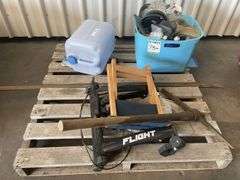 Pick, Bike Trainer and Bucket of Sundries