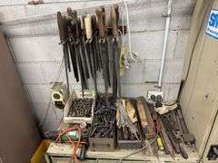 Bin Storage Rack inc Assorted Bolts, Handheld Tooling, Gauges etc