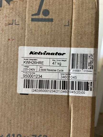 Unused Kelvinator KWH26HRE 2.6kW Reverse Cycle Box AirConditioner Unit