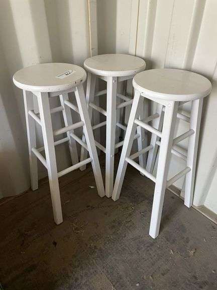 3x White Timber Bar Stools