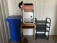 Mobile Shelf Unit, Folding Chairs, Bin and Desk