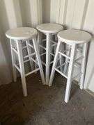 3x White Timber Bar Stools
